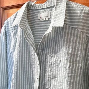 Anthropologie Coastal Grandma Mint & White Striped Button-down Top